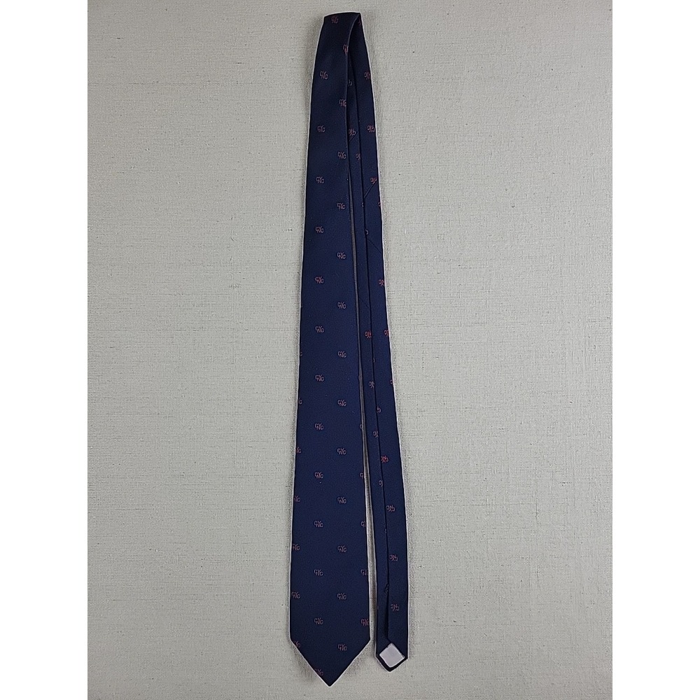 Vintage CYNC Silk Necktie Chelsea Collection Navy Red Logo 1990s USA